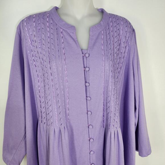 Woman Within Tunic Top Size 1X 22/24 Lavender 3/4 Sleeve Button Up Embroidered - Picture 3 of 10